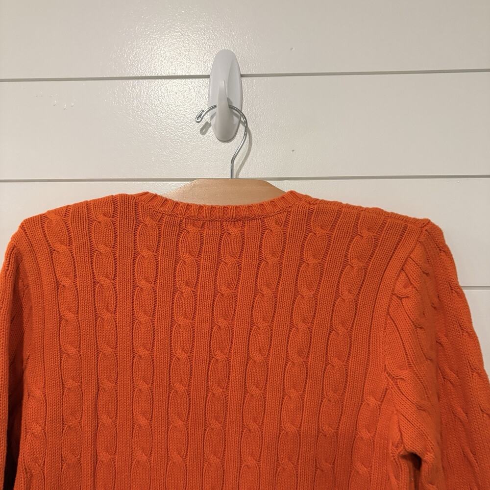 Ralph Lauren Sport | Sweater Orange Pullover V Neck Cableknit Preppy- Large - Picture 6 of 7